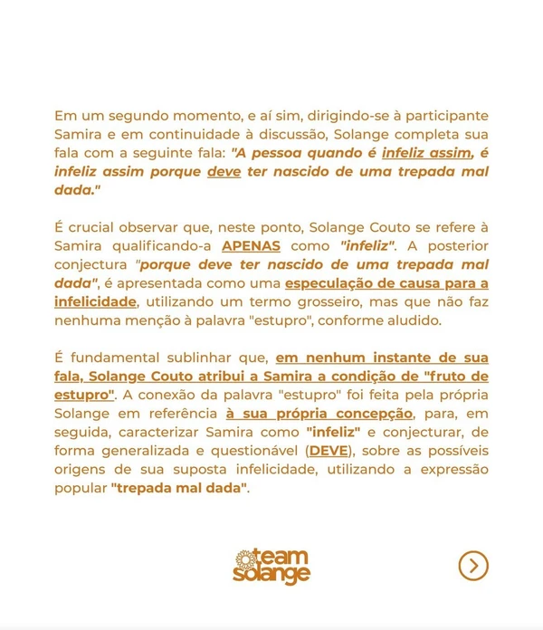 Pronunciamento da equipe de Solange Couto por Reprodução/ Instagram