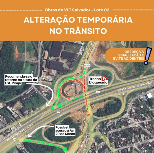 Alteração de fluxo para obras do VLT em Salvador