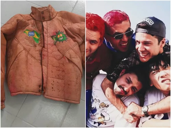 Jaqueta encontrada em cima de caixão de Dinho, dos Mamonas Assassinas por Reprodução/Arquivo Pessoal 