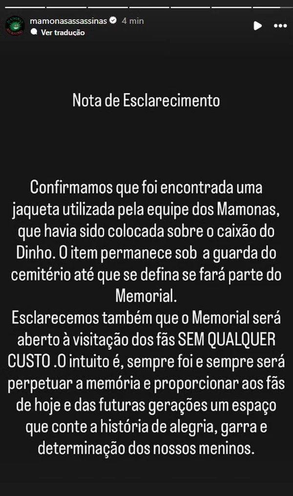 Nota de esclarecimento sobre jaqueta encontrada durante exumação dos Mamonas Assassinas por Reprodução/Redes Sociais 
