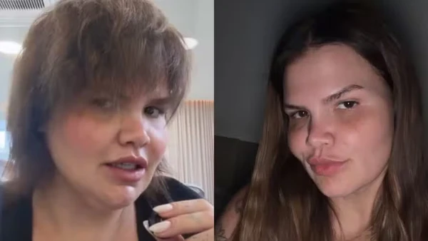 Thais Carla tirou o mega hair e mostrou o cabelo natural; depois, recolocou o o mega hair por Reprodução/Instagram