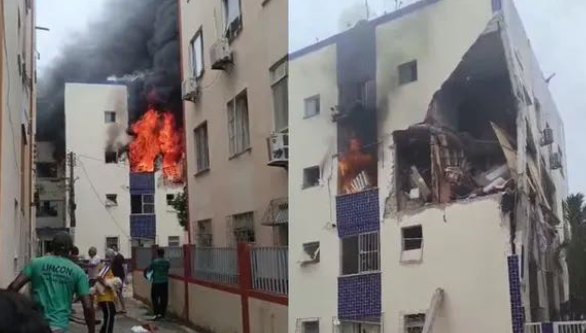 Incêndio em prédio após explosão por Reprodução