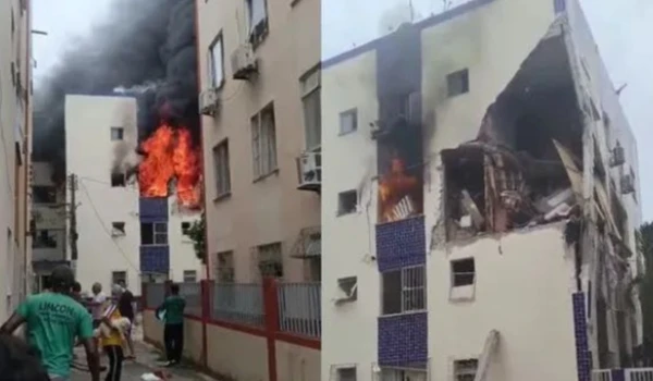 Incêndio em prédio após explosão