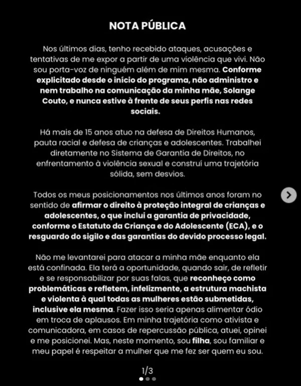 Morena Mariah se manifesta após fala polêmica da mãe por Reprodução