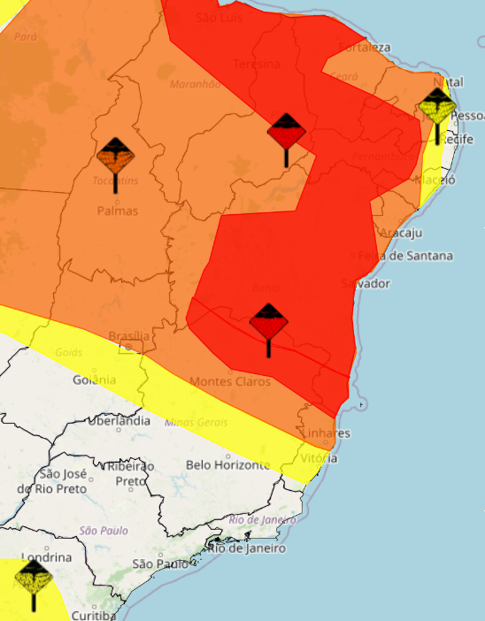 Alertas de chuva emitidos pelo Inmet neste sábado (28)