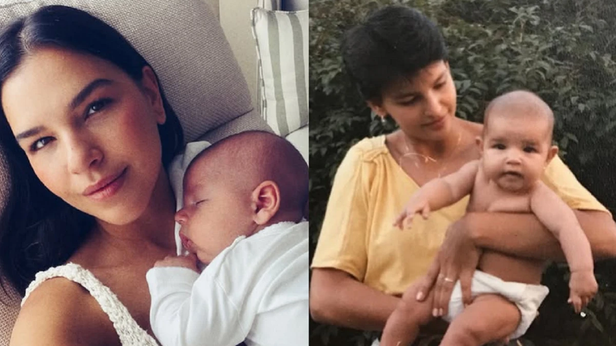 Mariana Rios com o filho e no colo da mãe