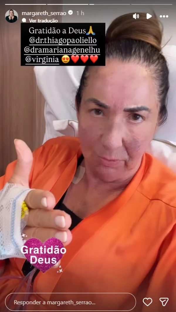 Margareth Serrão após cirurgias por Reprodução/Instagram