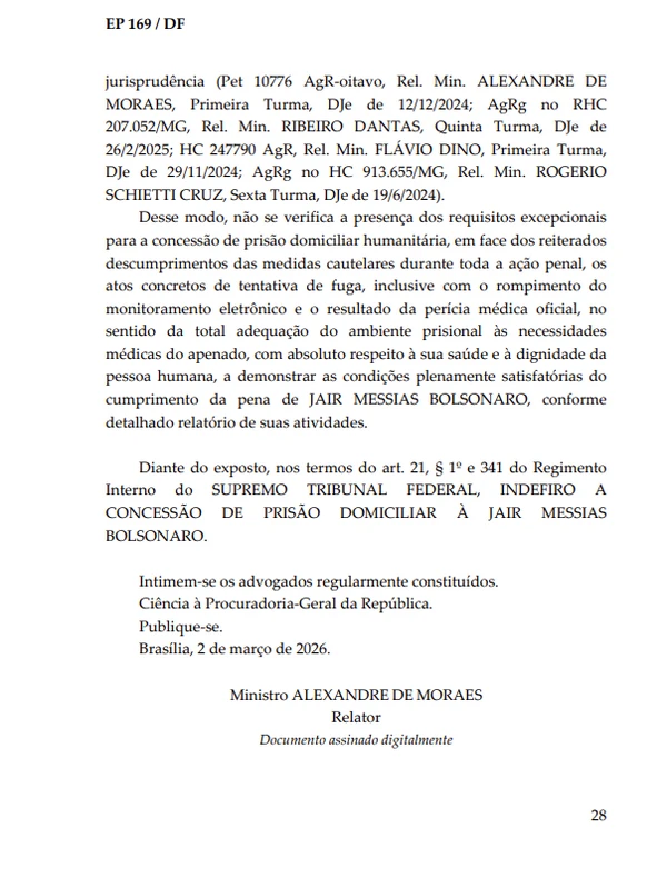 Trecho da decisão do ministro do STF por Reprodução
