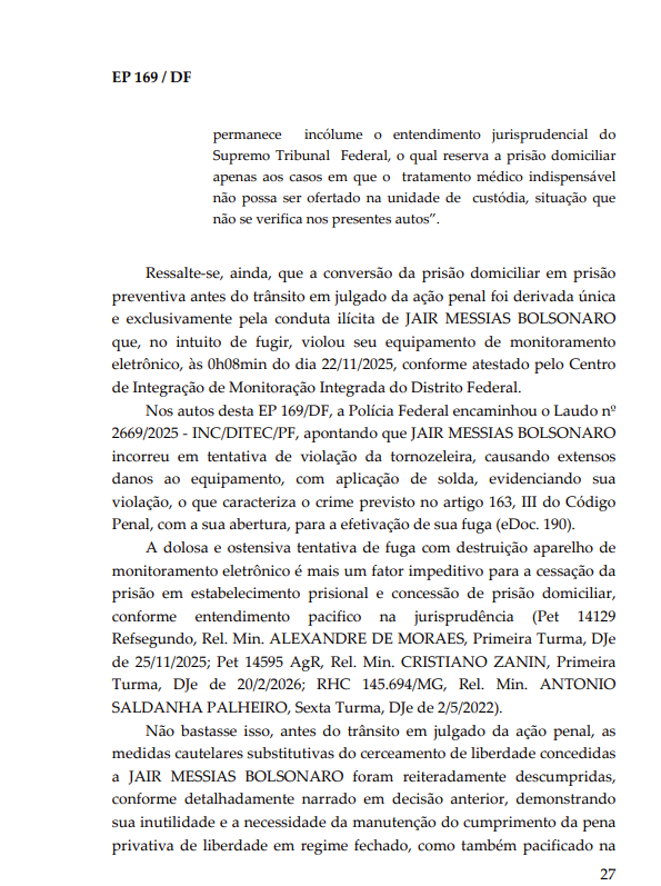 Trecho da decisão do ministro do STF por Reprodução