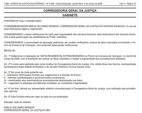 TJ-BA determina inspeção no fórum de Camaçari por Reprodução