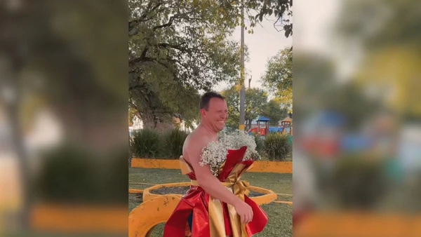 Homem se fantasia de buquê gigante por Reprodução