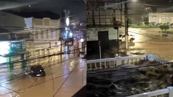 Rio do Outro transborda e alaga ruas em Jacobina