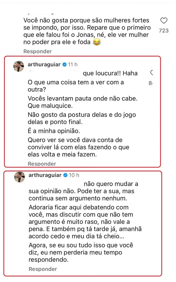 Arthur Aguiar bateu boca nas redes sociais com fãs de Ana Paula e Milena, do BBB 26 por Reprodução/Instagram
