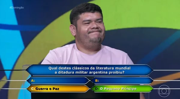 Pergunta sobre ditadura argentina faz participante perder R$ 300 mil no Domingão com Huck por Reprodução/TV Globo 