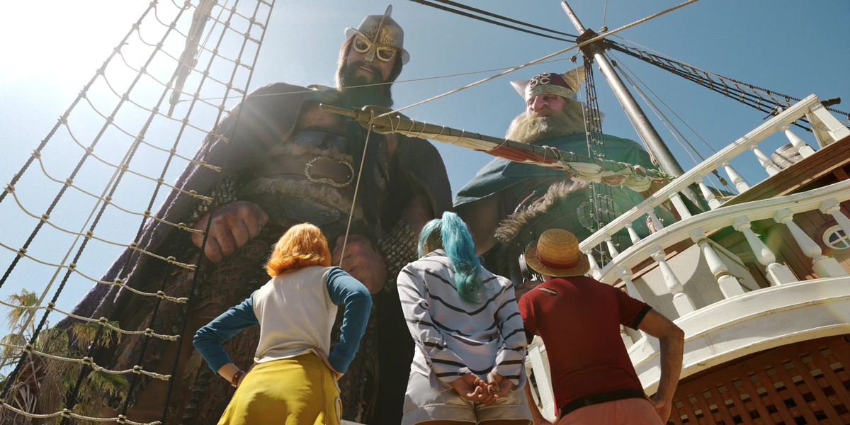 Dorry (Werner Coetser) e Brogy (Brendan Murrary) na série de One Piece por Divulgação/Netflix