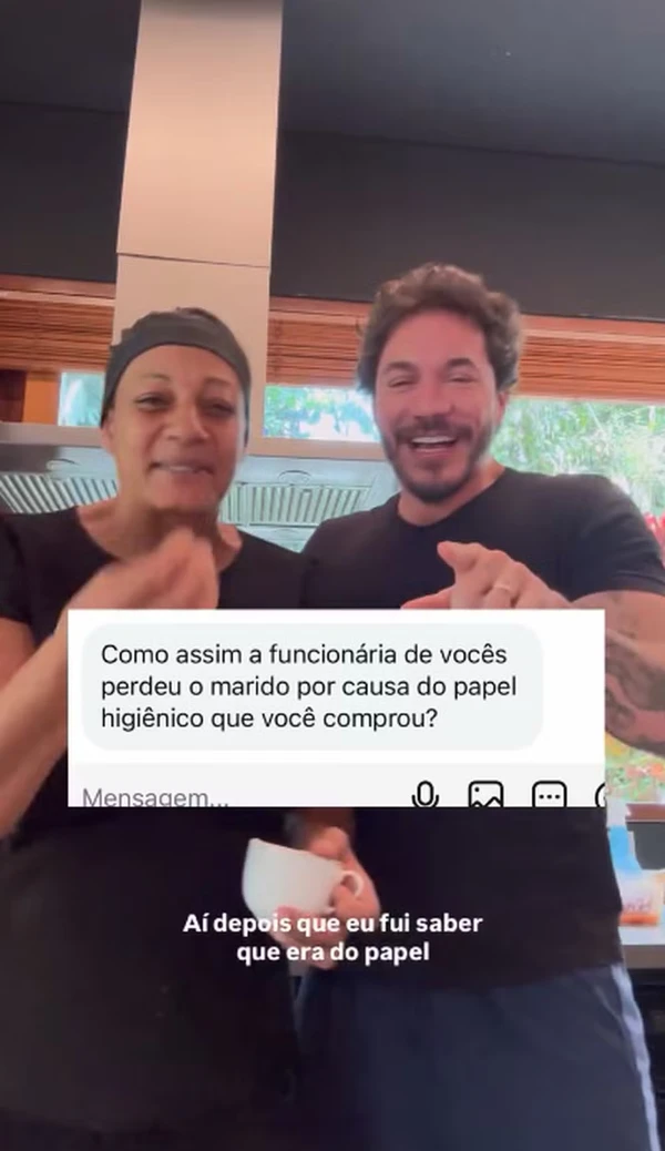 Eliezer gravou vídeo com Daí, sua funcionária, após problema com papel higiênico por Reprodução/Instagram