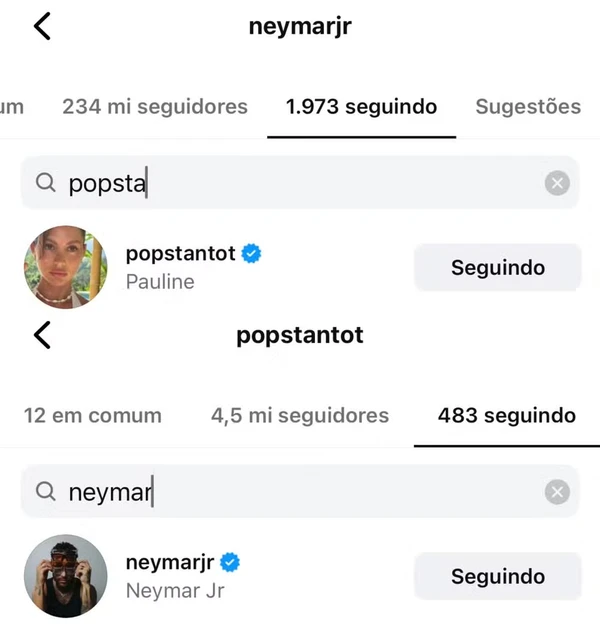 Neymar segue a modelo francesa, Pauline por Reprodução/Redes Sociais  