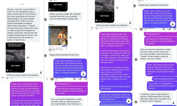 Prints das mensagens trocadas por pelo influenciador Lipe Daily e Yara Damasceno após repercussão do caso por Reprodução/Redes Sociais 