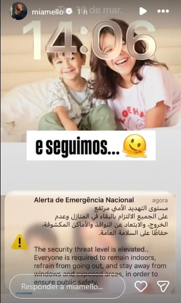 Miá Mello mostra alerta para se proteger da guerra no Catar por Reprodução/Instagram