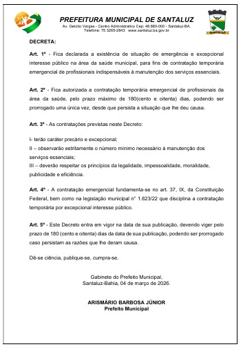 Decreto publicado pela prefeitura por Reprodução