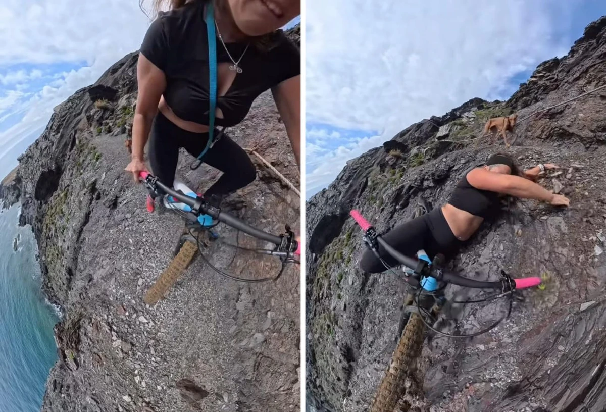 Cecilia Sopeña registrou o momento em que escorregou e quase caiu do penhasco