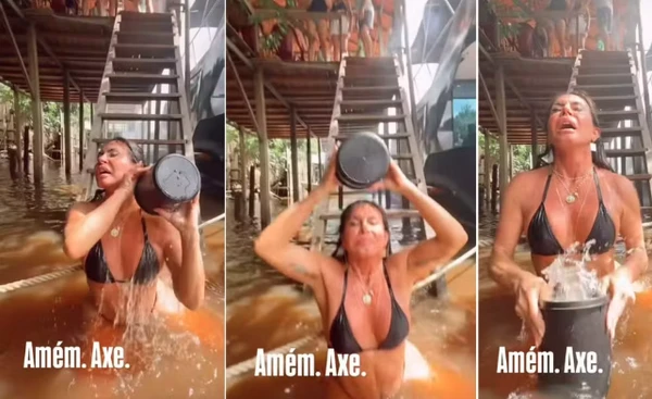 Grecthen tomando banho de 'baldinho'