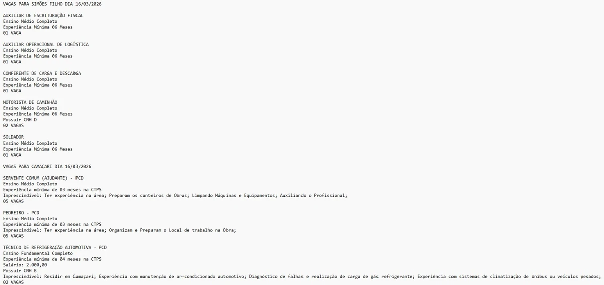 Vagas do SineBahia - Salvador e RMS (16/03) por Reprodução