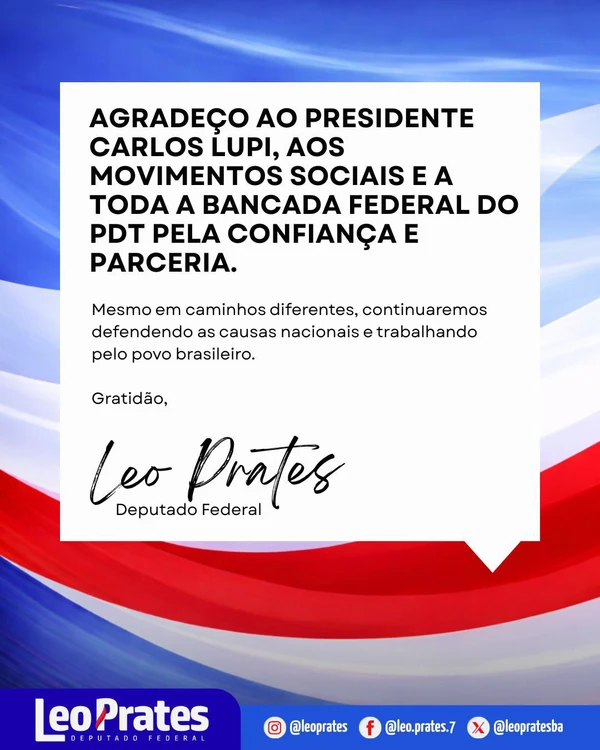 Leo Prates anuncia saída do PDT por Reprodução
