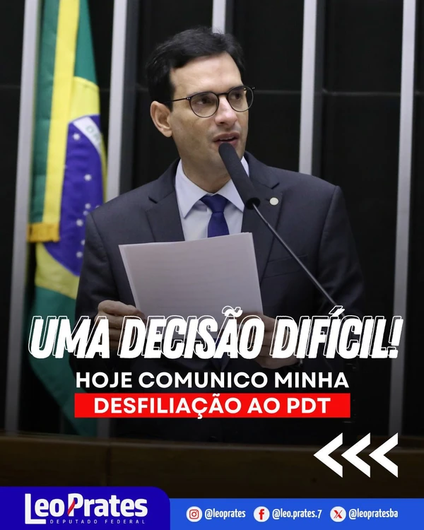 Leo Prates anuncia saída do PDT por Reprodução