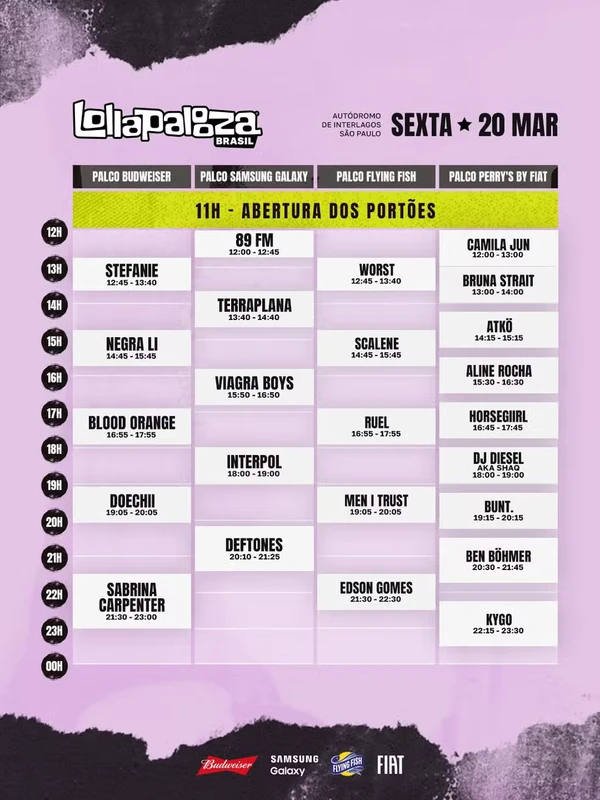 Lollapalooza 2026 de sexta por Divulgação 