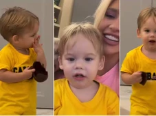 Imagem - Virginia Fonseca mostra José Leonardo 'atacando' chocolate e brinca: 'Páscoa já começou'