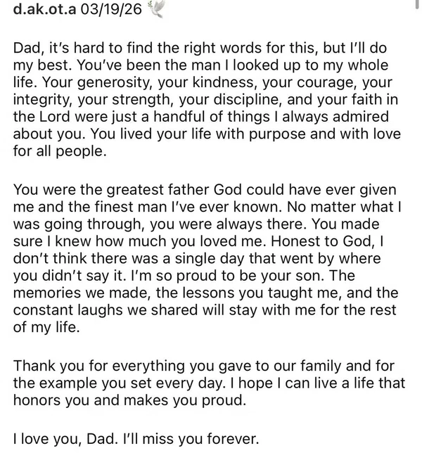 Homenagem de Dakota Norris no Instagram por Reprodução/Instagram