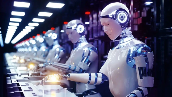 Robôs humanoides idênticos substituem a mão de obra em tarefas repetitivas na linha de montagem, ilustrando o avanço da automação que pressiona salários e redefine o chão de fábrica no Brasil.