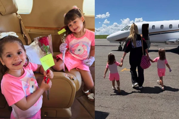 Virginia viajou com as filhas em jatinho de Zé Felipe