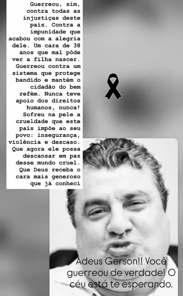 Denize Taccto fez homenagem para Gerson Brenner por Reprodução/Instagram