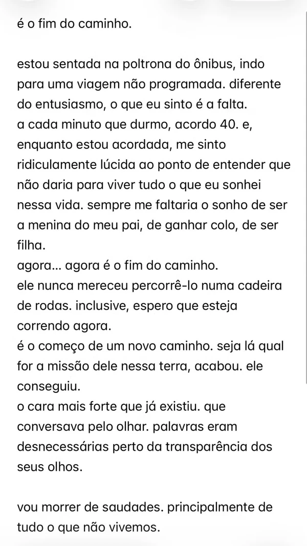 Vica Brenner posta mensagem de despedida para o pai, Gerson Brenner por Reprodução/Instagram
