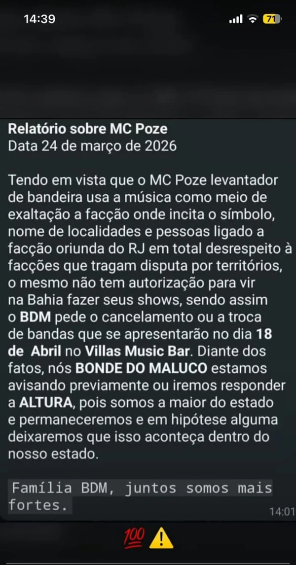 BDM ameaça shouw de MC po por Reprodução