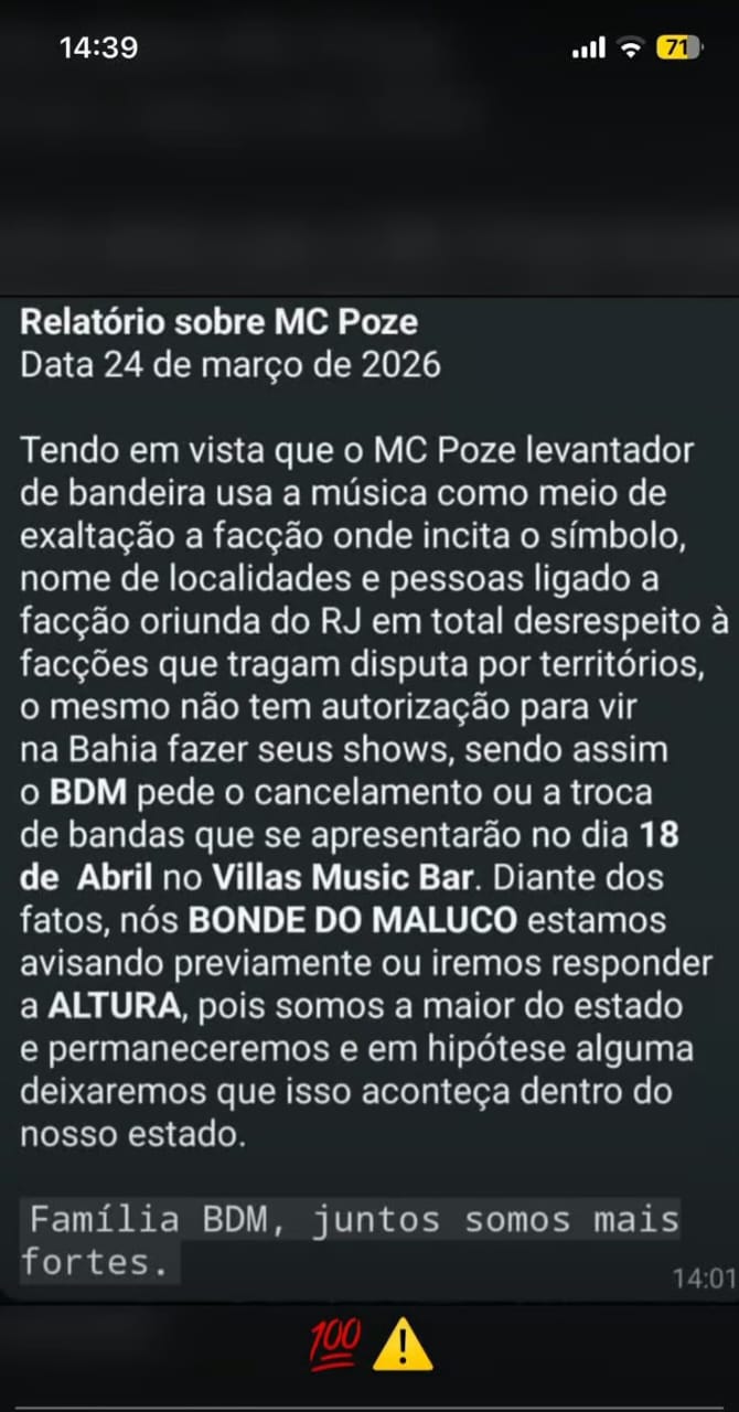 BDM ameaça shouw de MC po por Reprodução