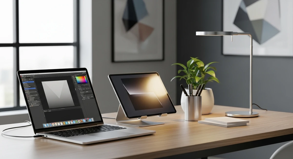 Decoração que é a cara de Aquário: home office tecnológico, mas elegante por Imagem gerada por IA