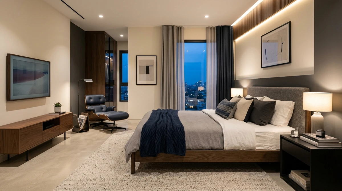 Decoração que é a cara de Aquário: quarto moderno com toque futurista sutil por Imagem gerada por IA