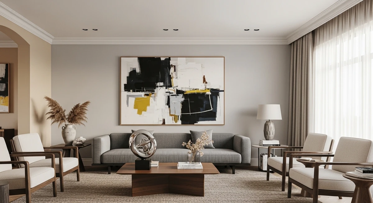 Decoração que é a cara de Aquário: sala com arte moderna e personalidade por Imagem gerada por IA