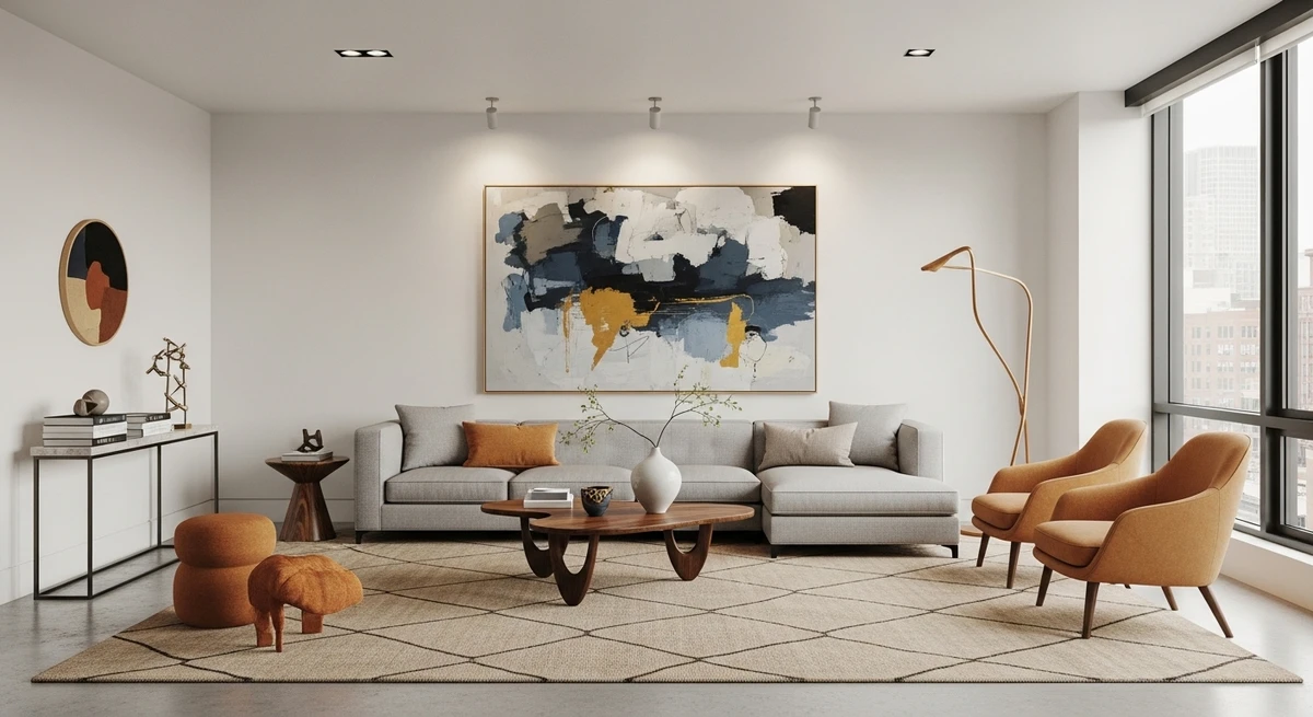 Decoração que é a cara de Aquário: sala com peças de design autoral por Imagem gerada por IA