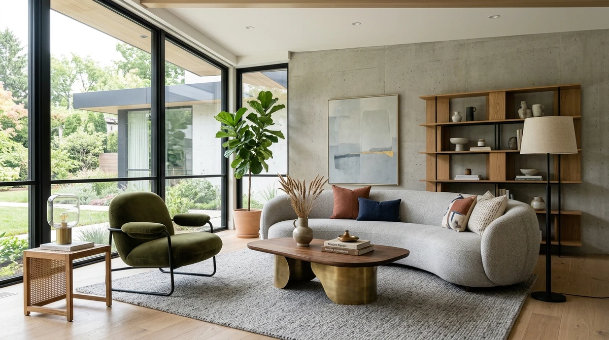 Decoração que é a cara de Aquário: sala moderna com design diferente, mas clean por Imagem gerada por IA