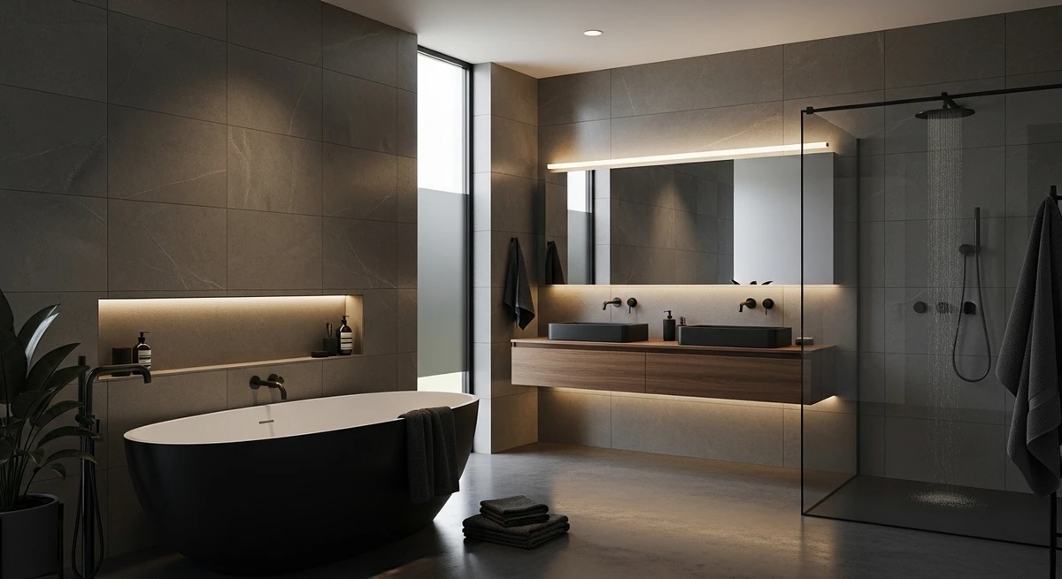 Decoração que é a cara de Áries: banheiro moderno estilo spa urbano por Imagem gerada por IA