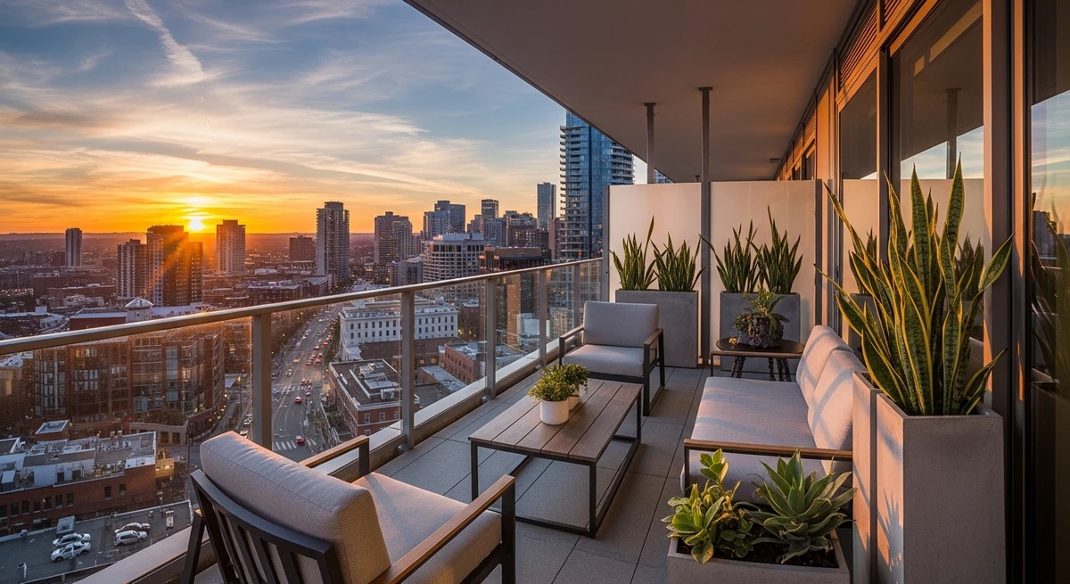 Decoração que é a cara de Áries: varanda urbana com vibe ativa por Imagem gerada por IA