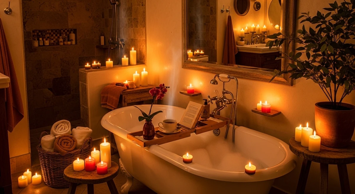 Decoração que é a cara de Câncer: banheiro relaxante com clima de autocuidado por Imagem gerada por IA