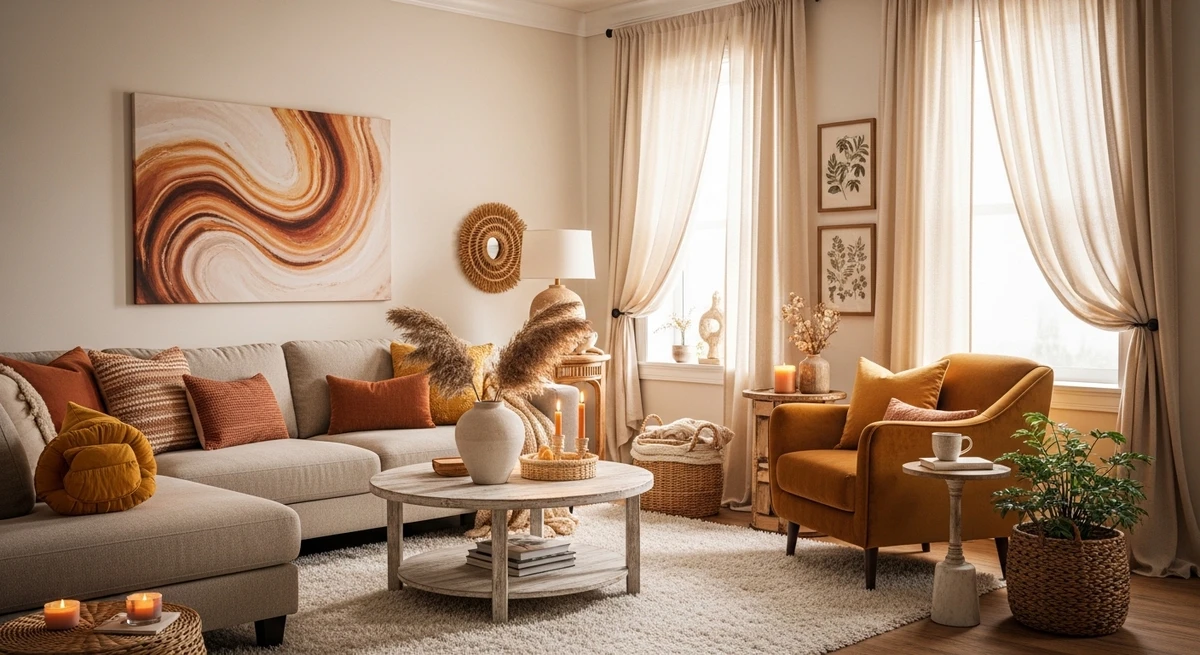 Decoração que é a cara de Câncer: sala com cortinas leves e luz suave por Imagem gerada por IA