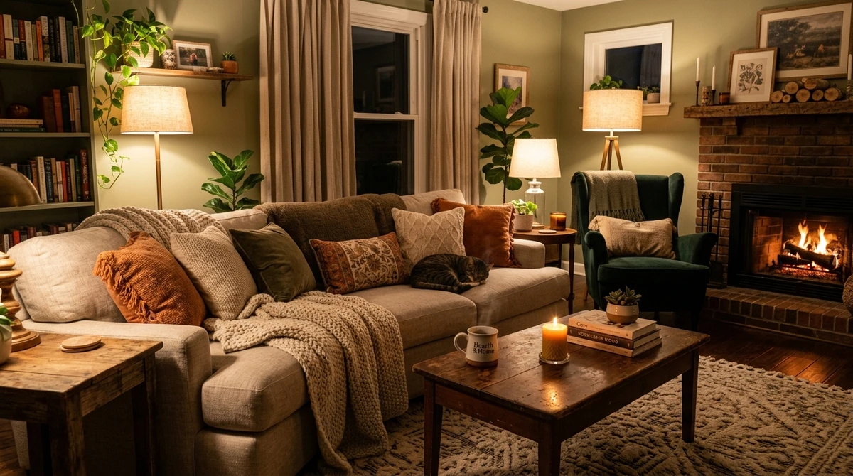 Decoração que é a cara de Câncer: sala super aconchegante com luz quente por Imagem gerada por IA