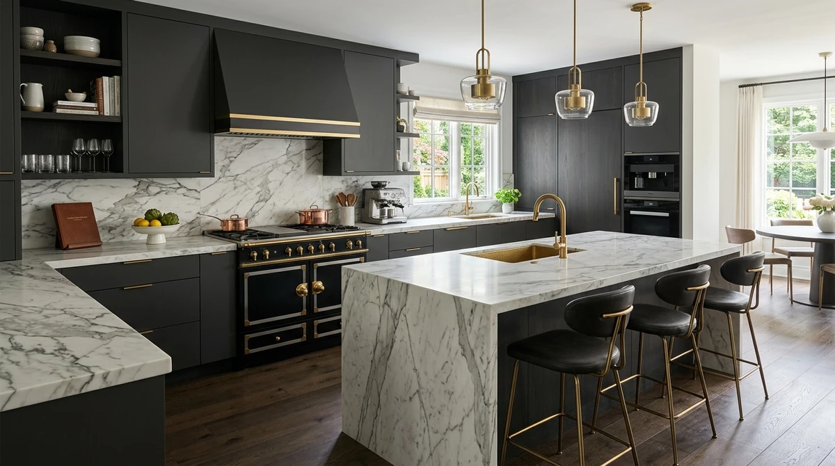 Decoração que é a cara de Capricórnio: cozinha elegante com acabamentos premium por Imagem gerada por IA