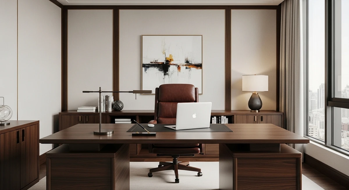 Decoração que é a cara de Capricórnio: home office executivo de alto padrão por Imagem gerada por IA